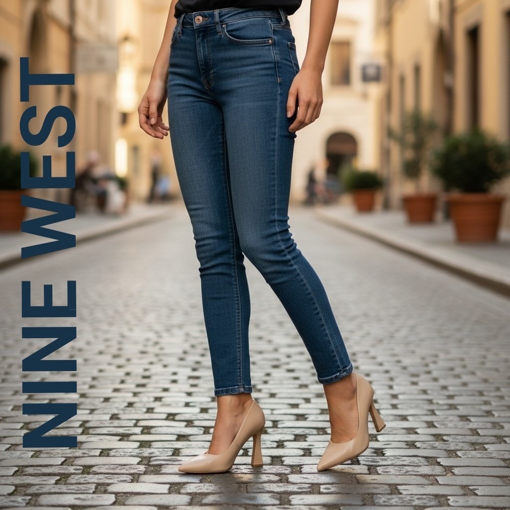 Nine West Trendz Leather Pumps Nude Pointed Toe Stiletto Heels Classic Office 10